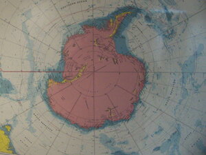 Marine style map of our destination, centered on the South Pole.